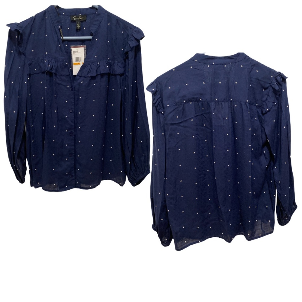 Jessica Simpson Ruffled Button Up Maritime BlueNWT - Picture 2 of 7